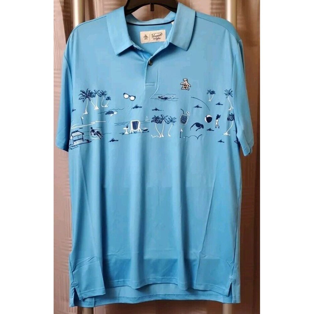 Original Penguin Mens Large Polo Shirt Golf‎ Tropical Blue New